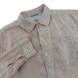 Tommy Bahama Men's Casual Button Down Shirt - White and Tan Stripes. PLEASE READ